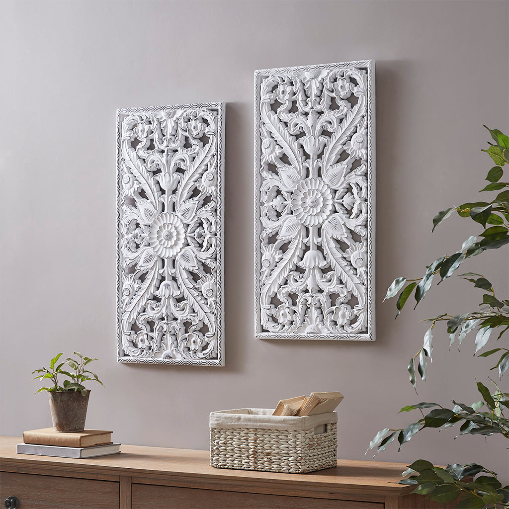 Madison Park Distressed Carved Wood 2-piece Wall Decor Set