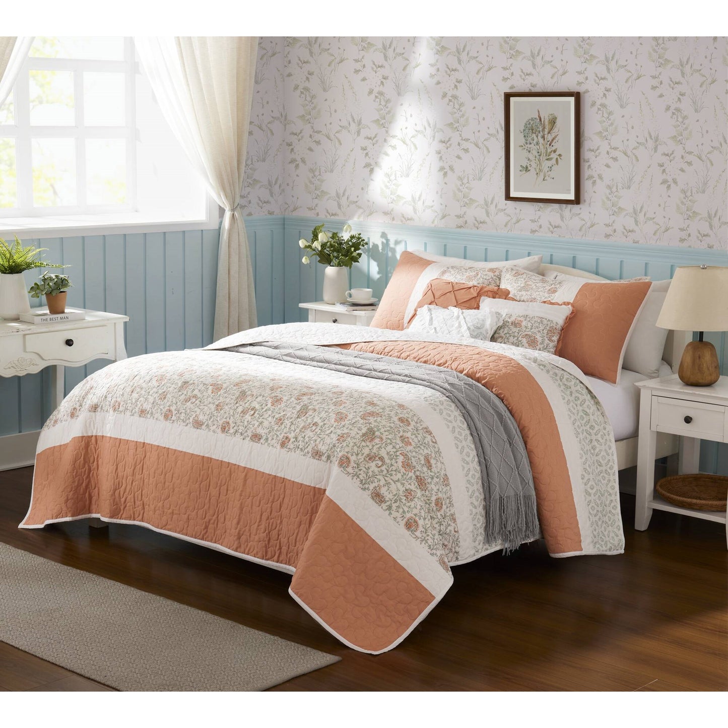 Madison Park 6 Piece Cotton Percale Quilt Set with Throw Pillows