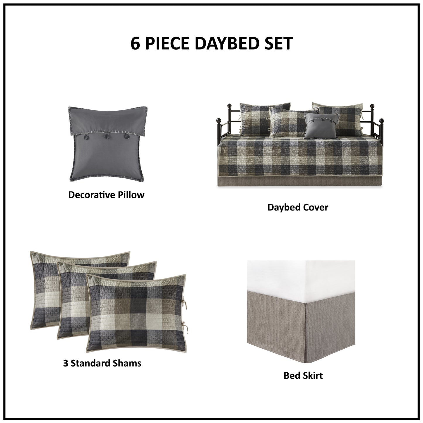 Madison Park 6 Piece Reversible Plaid Daybed Cover Set
