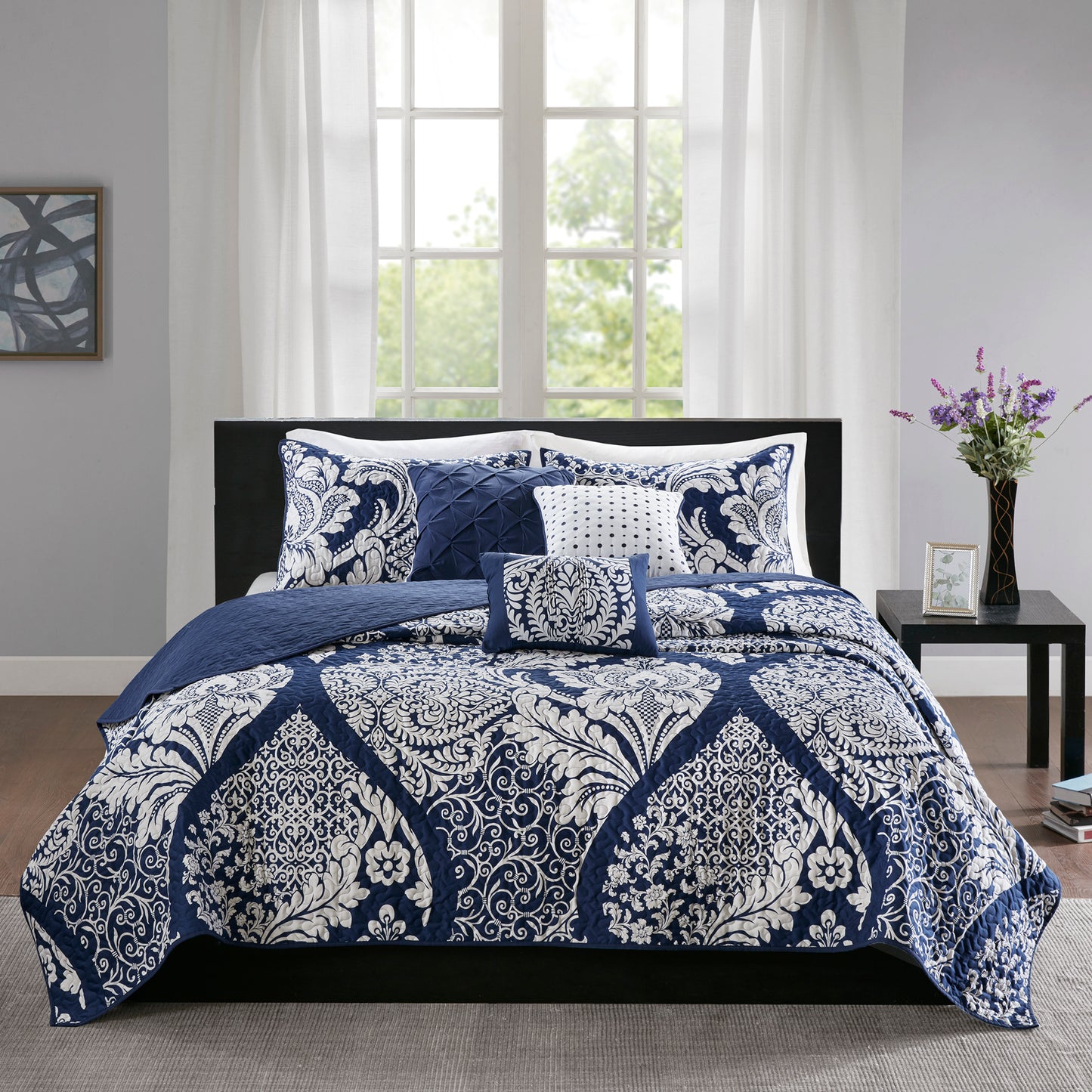 Madison Park 6 Piece Printed Cotton Quilt Set with Throw Pillows