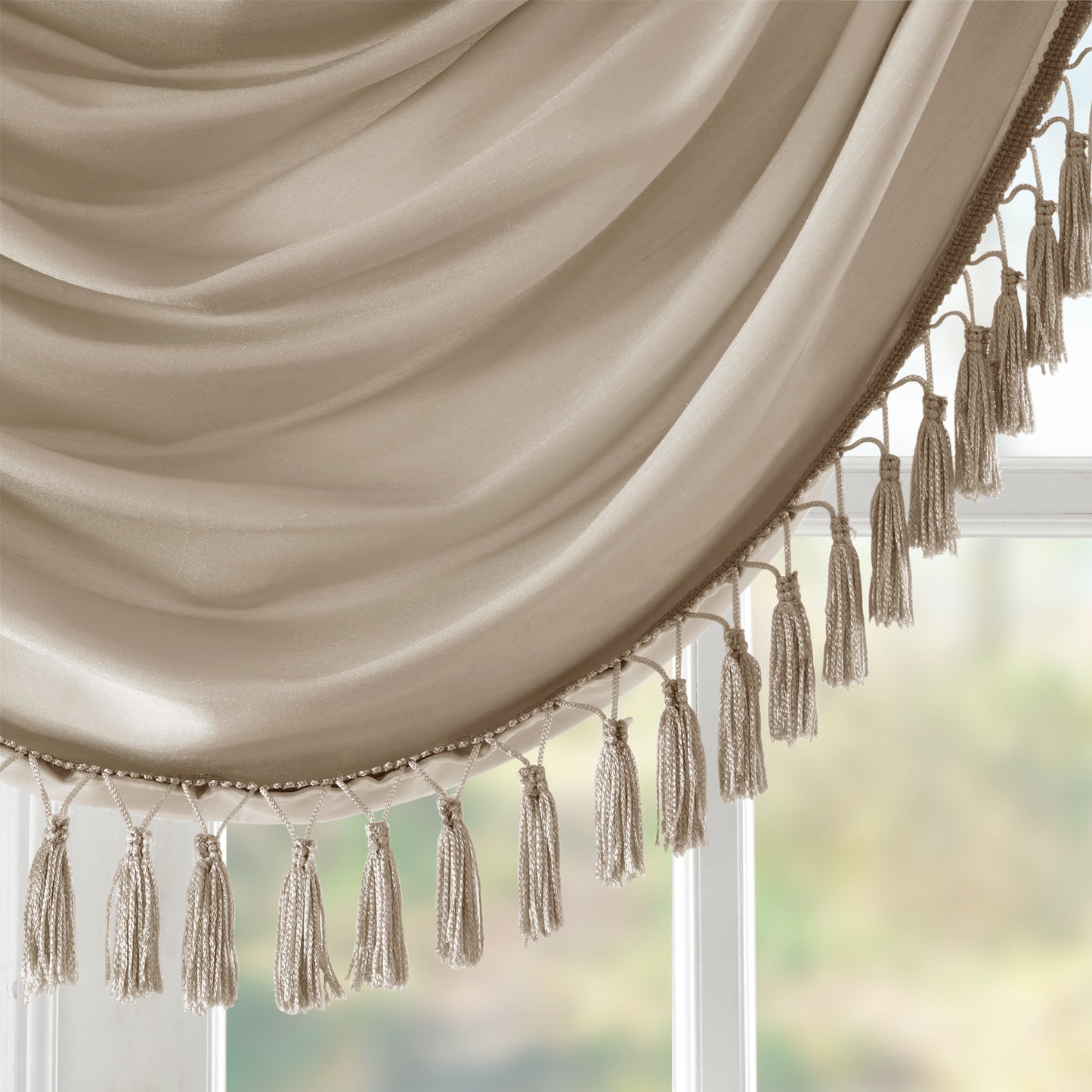 Madison Park Faux Silk Waterfall Embellished Valance