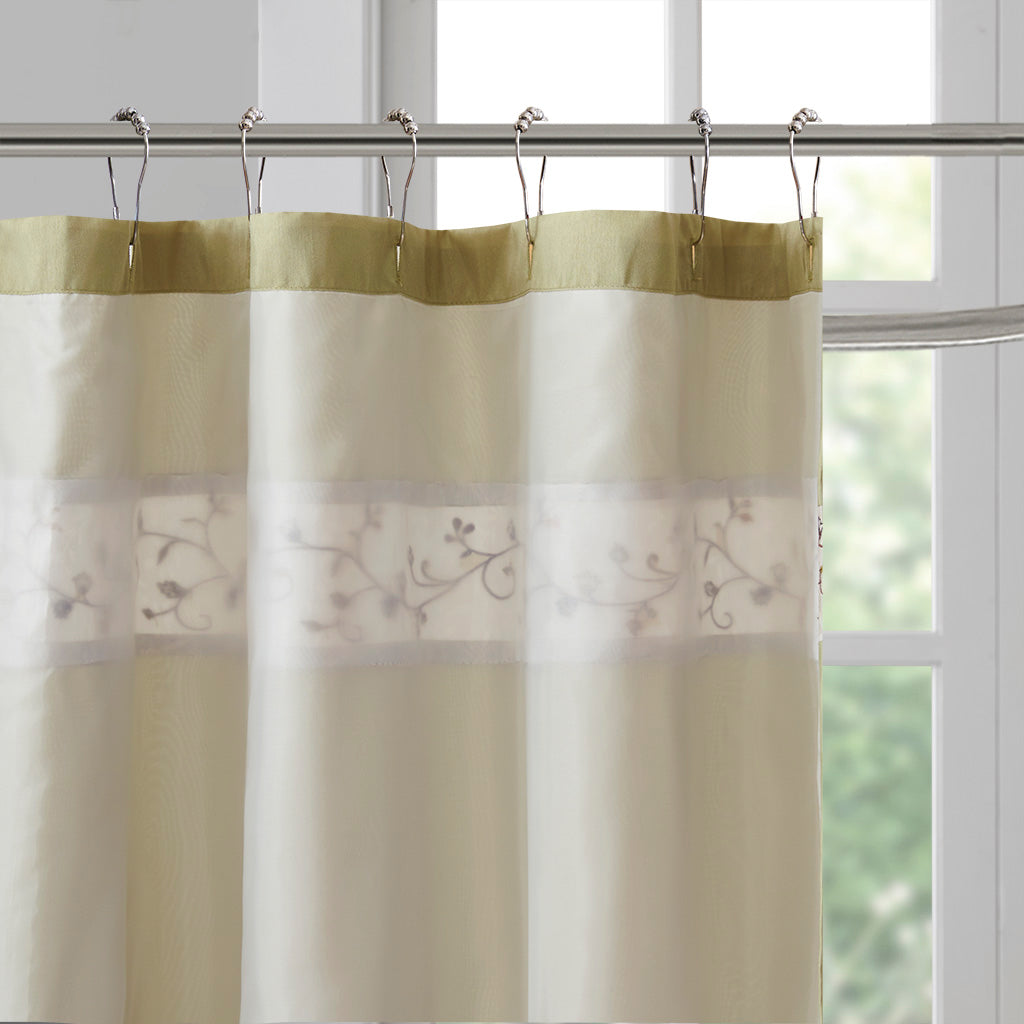 Madison Park Faux Silk Embroidered Floral Shower Curtain