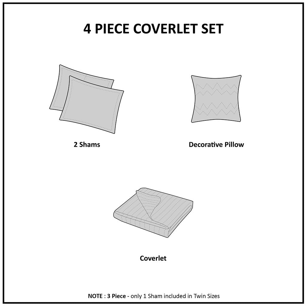 Madison Park 4 Piece Microfiber Reversible Ruffle Quilt Set with Throw Pillow