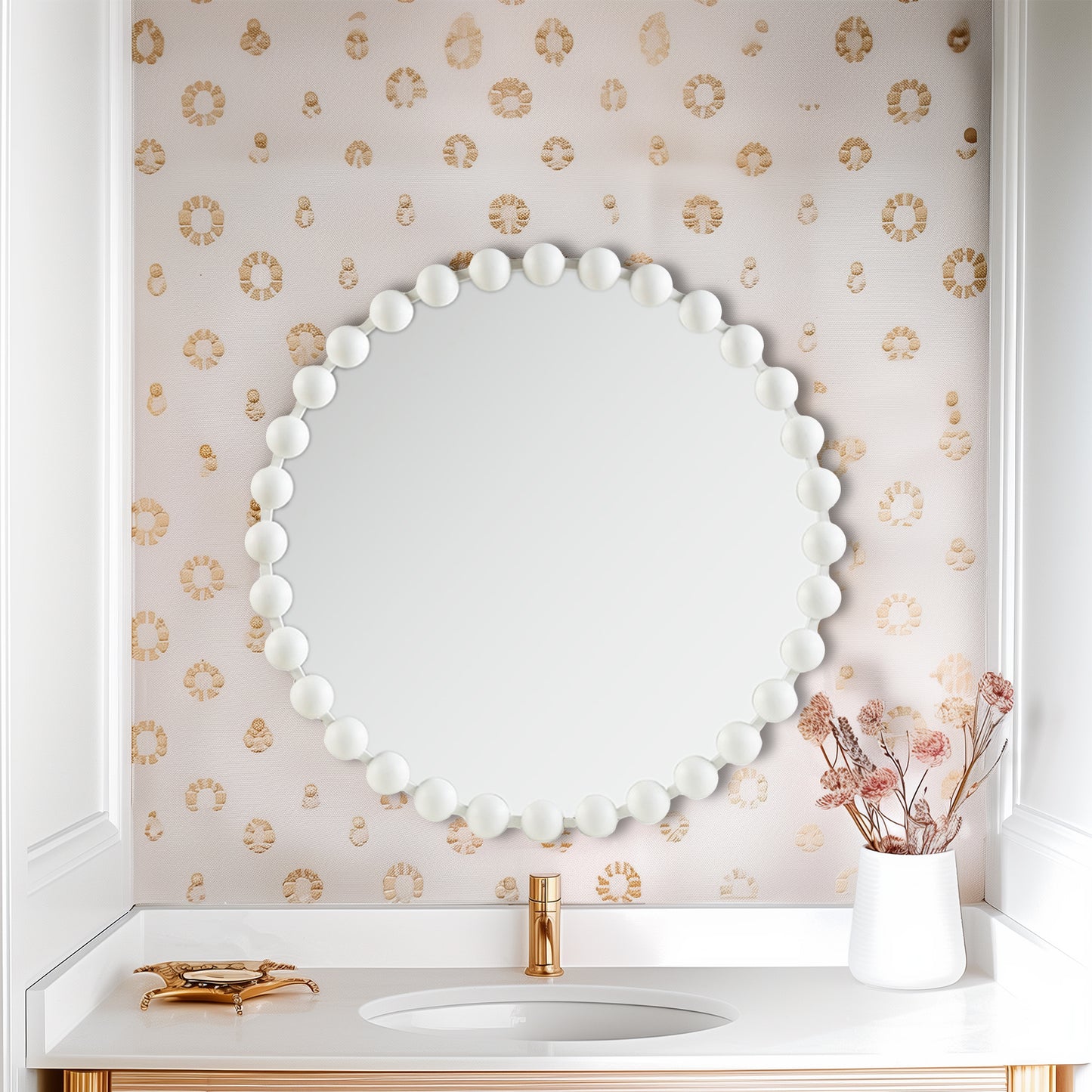 Madison Park Signature 27" Medium Decorative Round Wall Mirror with Beaded Metal Frame