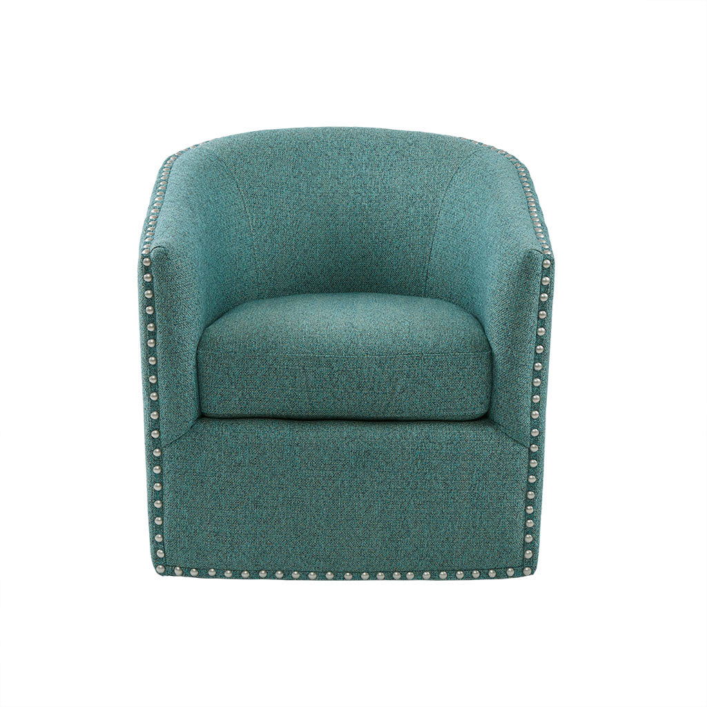 Madison Park Tyler Upholstered Swivel Barrel Chair with Nailheads