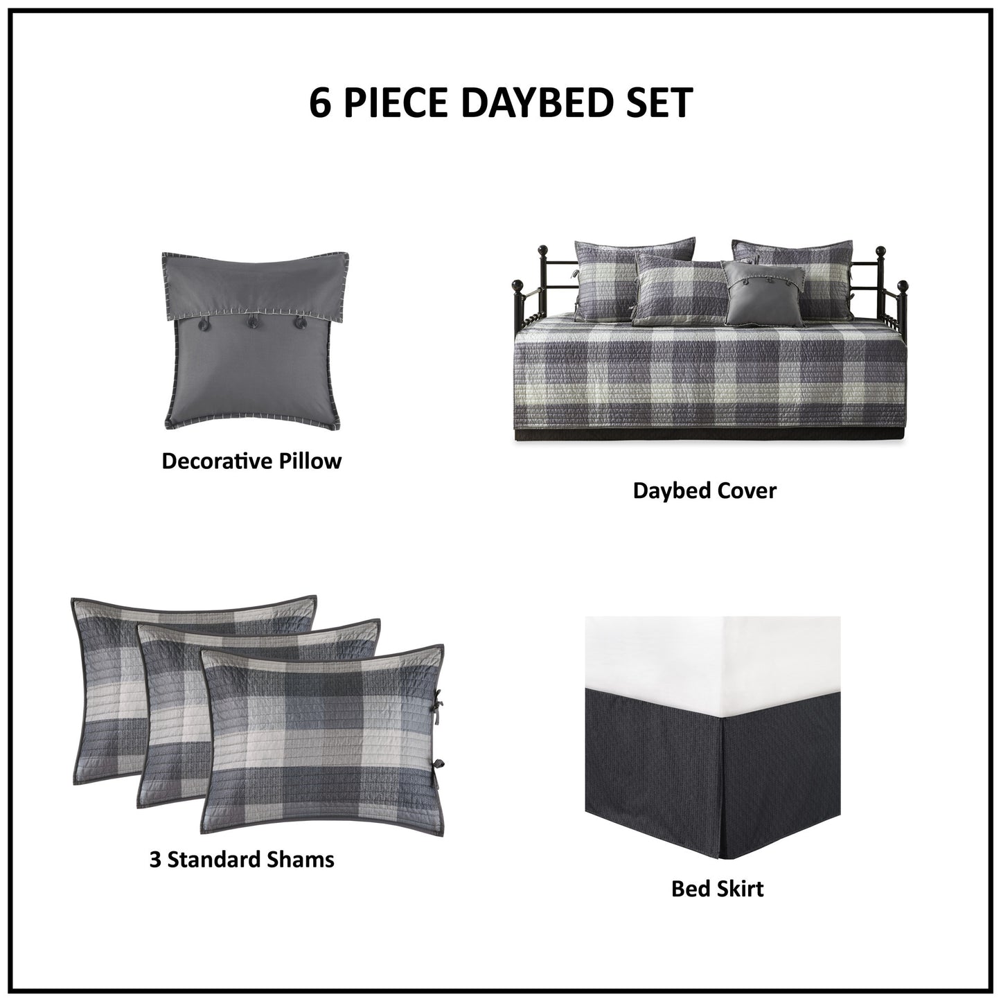 Madison Park 6 Piece Reversible Plaid Daybed Cover Set