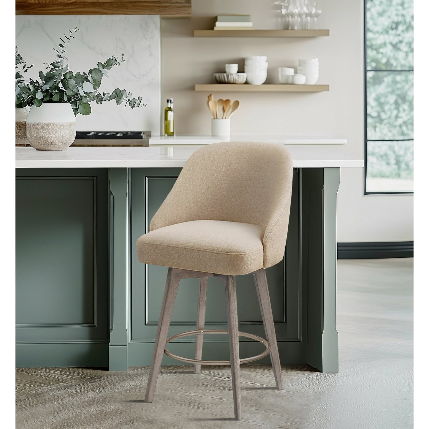 Madison Park Pearce Swivel Upholstered Counter Stool with Solid Wood Legs & Metal Footrest