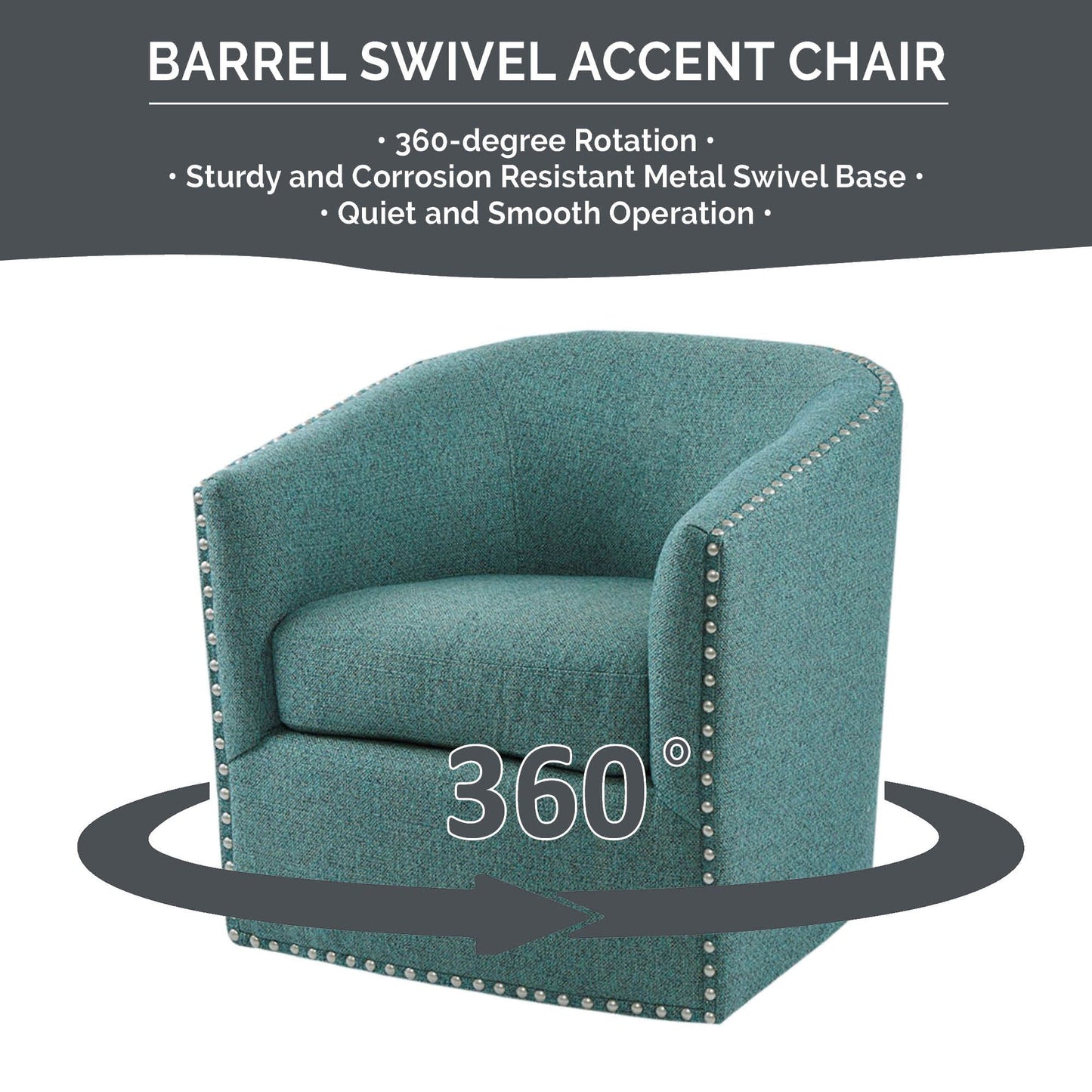 Madison Park Tyler Upholstered Swivel Barrel Chair with Nailheads