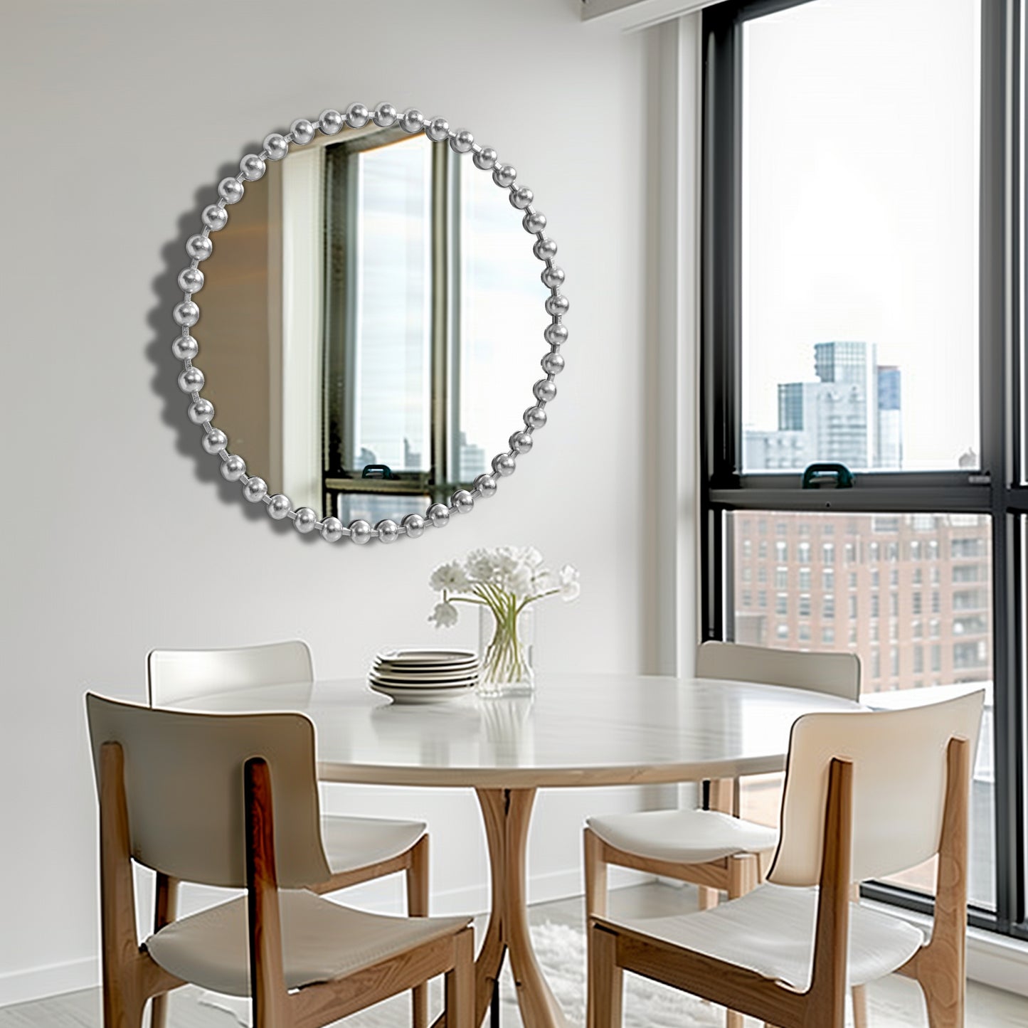 Madison Park Signature 36" Large Decorative Round Wall Mirror with Beaded Metal Frame