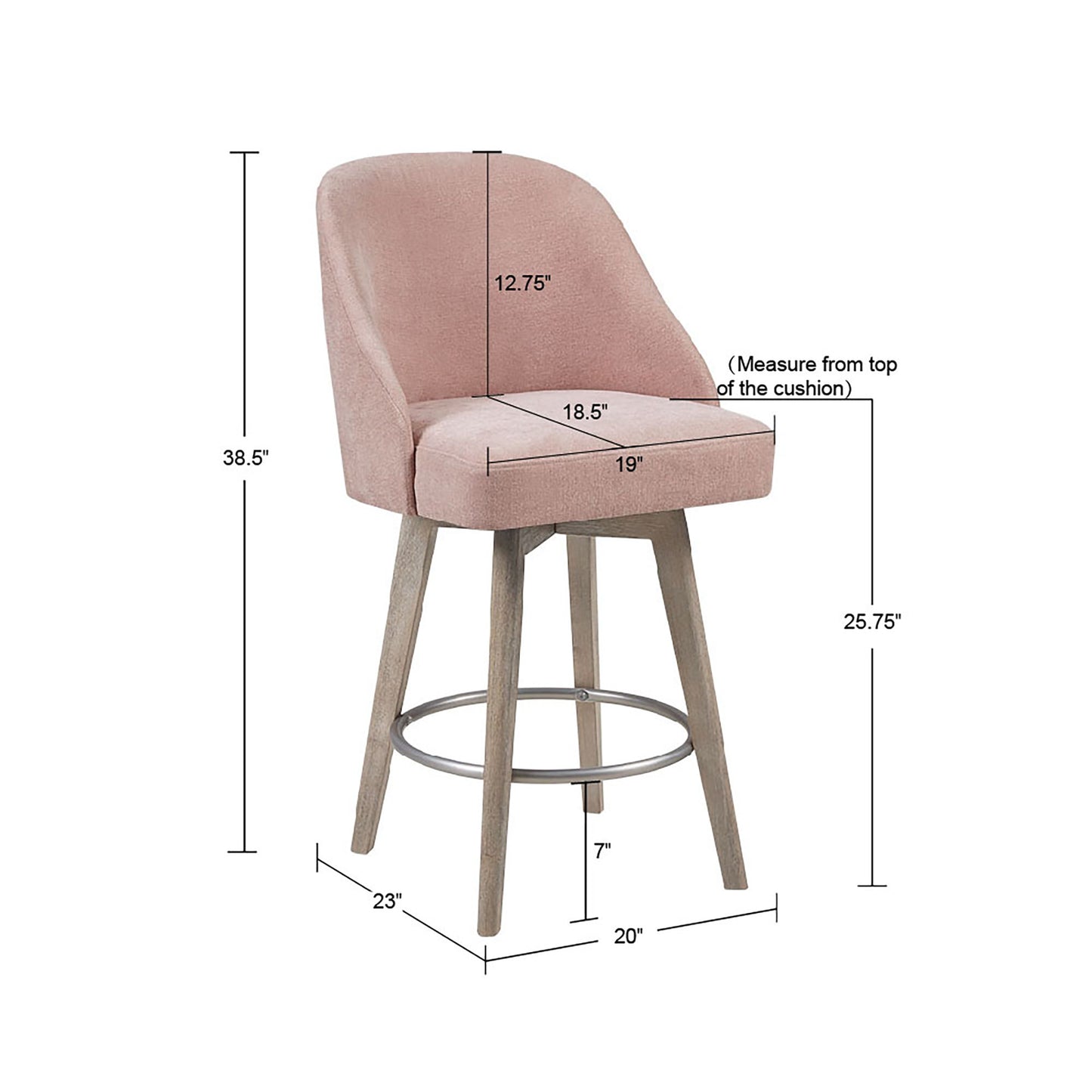 Madison Park Pearce Swivel Upholstered Counter Stool with Solid Wood Legs & Metal Footrest