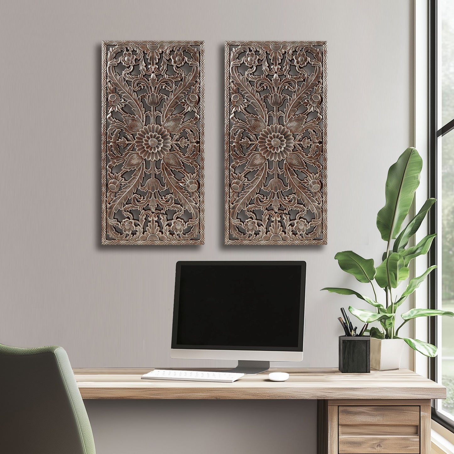 Madison Park Distressed Carved Wood 2-piece Wall Decor Set