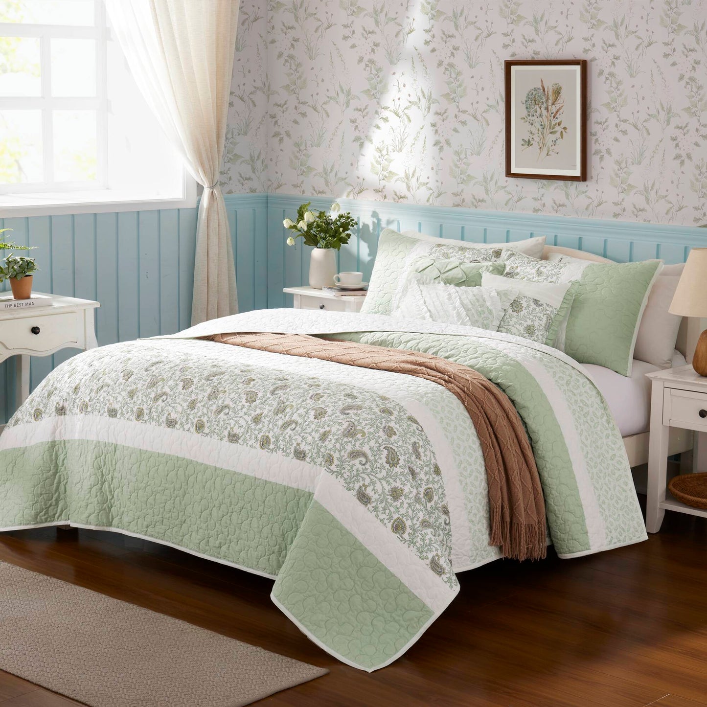 Madison Park 6 Piece Cotton Percale Quilt Set with Throw Pillows