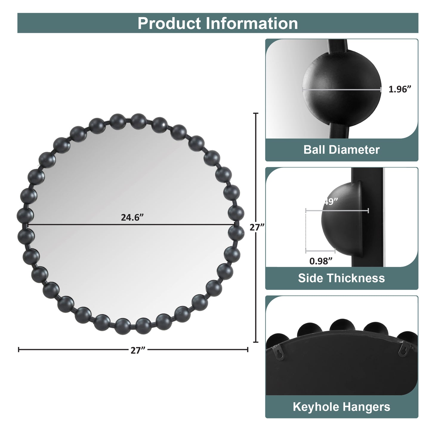 Madison Park Signature 27" Medium Decorative Round Wall Mirror with Beaded Metal Frame