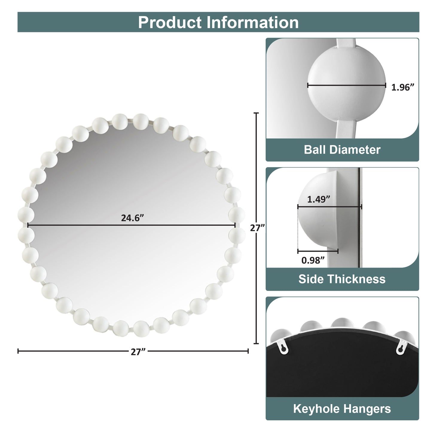 Madison Park Signature 27" Medium Decorative Round Wall Mirror with Beaded Metal Frame