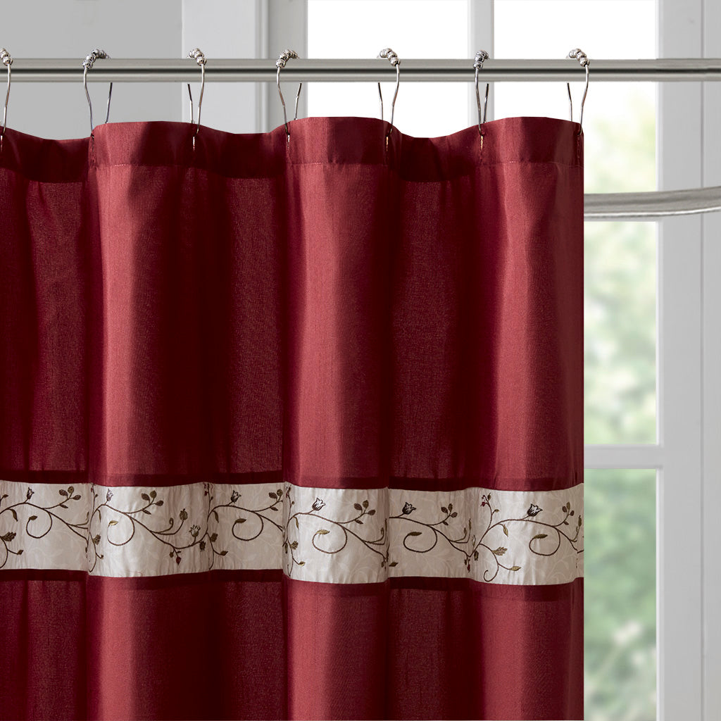 Madison Park Faux Silk Embroidered Floral Shower Curtain