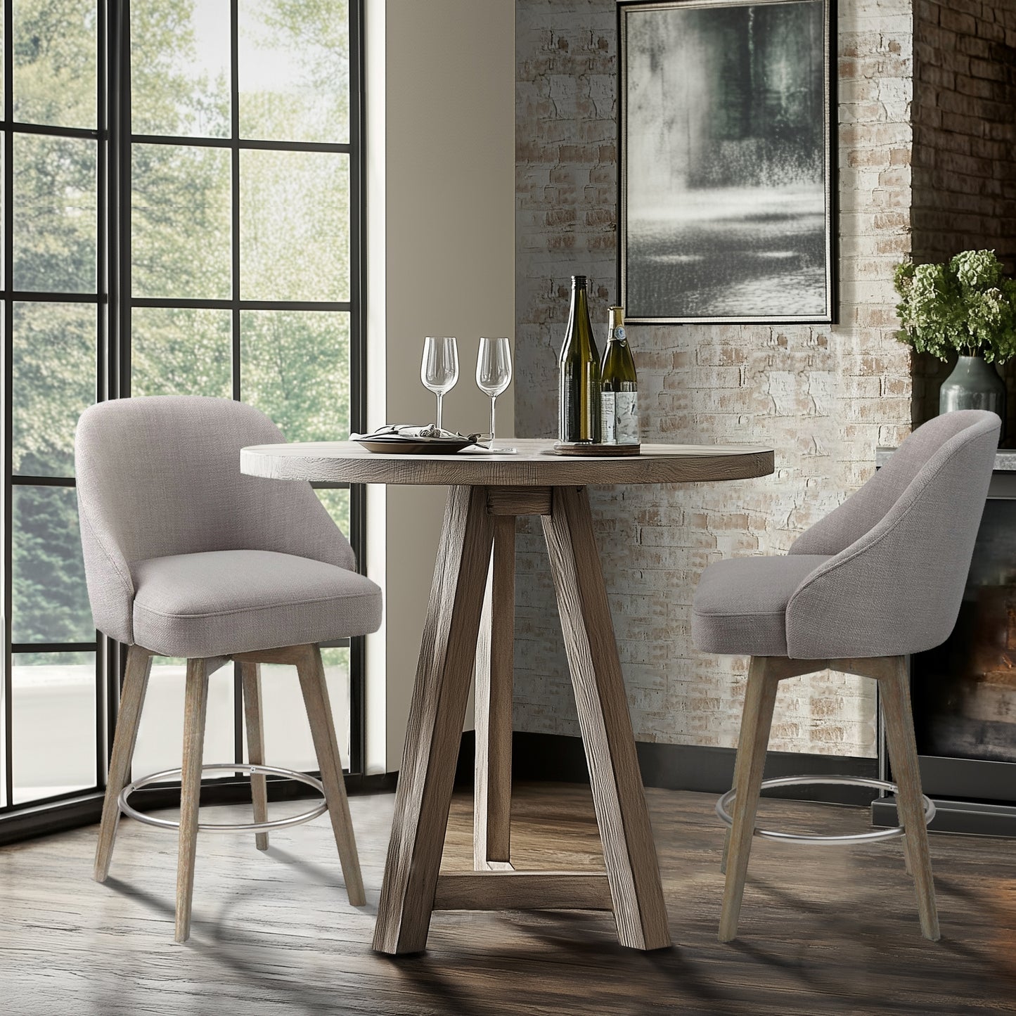 Madison Park Pearce Swivel Upholstered Counter Stool with Solid Wood Legs & Metal Footrest