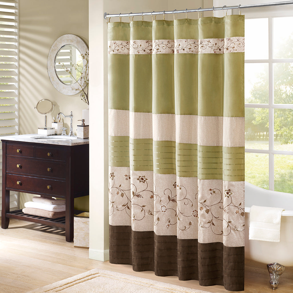 Madison Park Faux Silk Embroidered Floral Shower Curtain