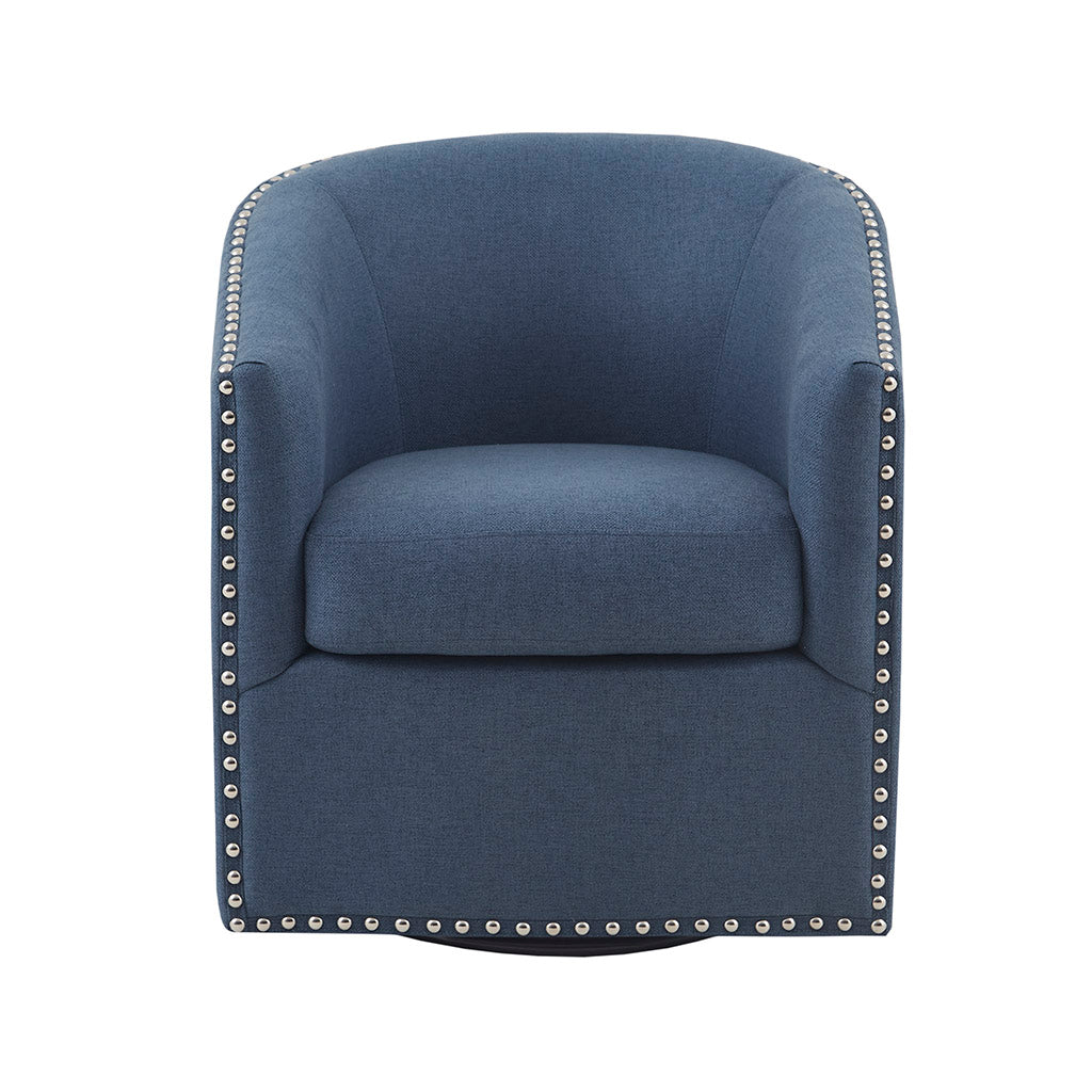 Madison Park Tyler Upholstered Swivel Barrel Chair with Nailheads