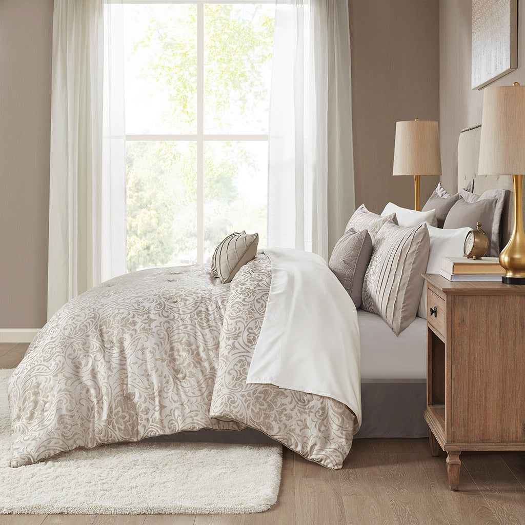 Madison Park 12 Piece Jacquard Comforter Set with Bed Sheets