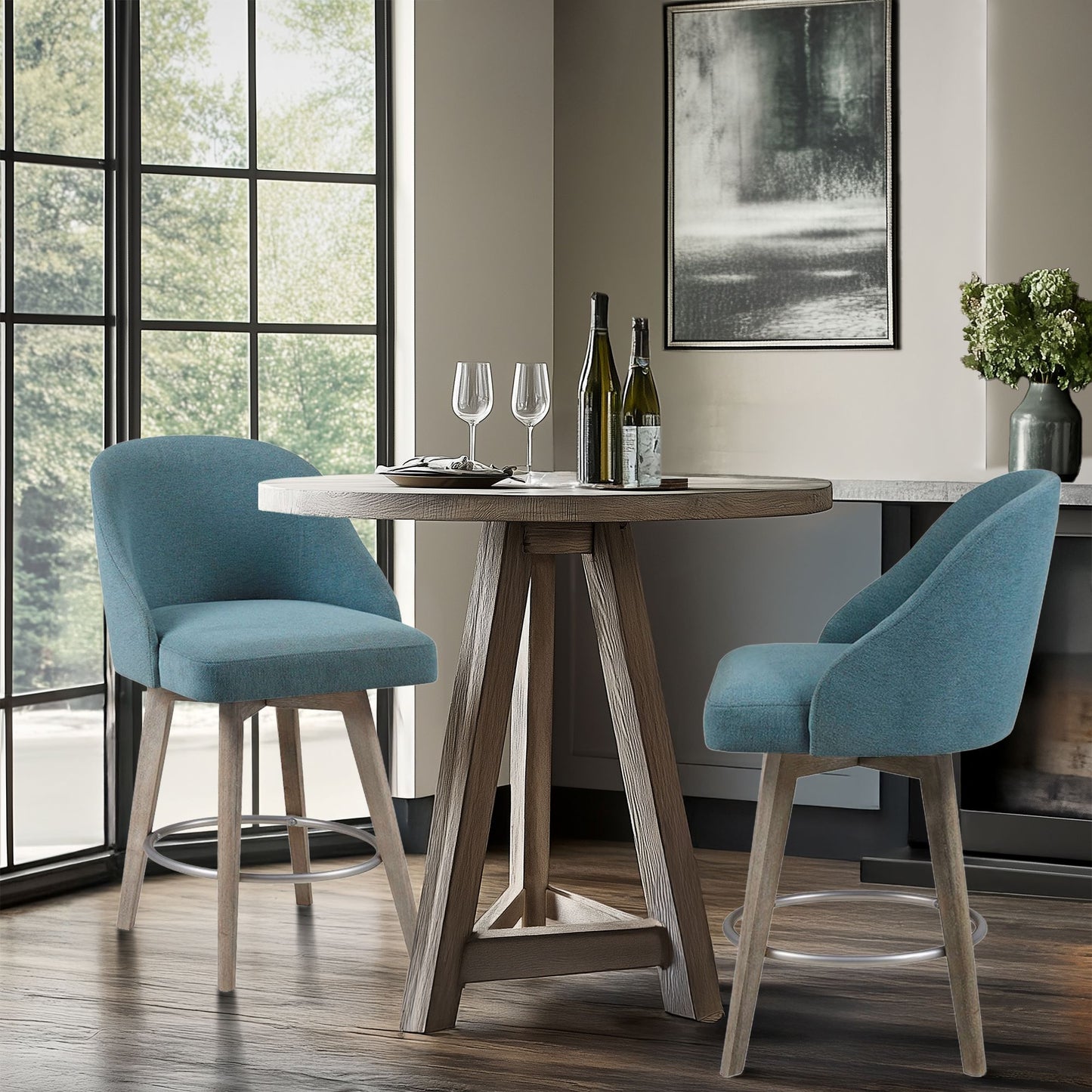 Madison Park Pearce Swivel Upholstered Counter Stool with Solid Wood Legs & Metal Footrest