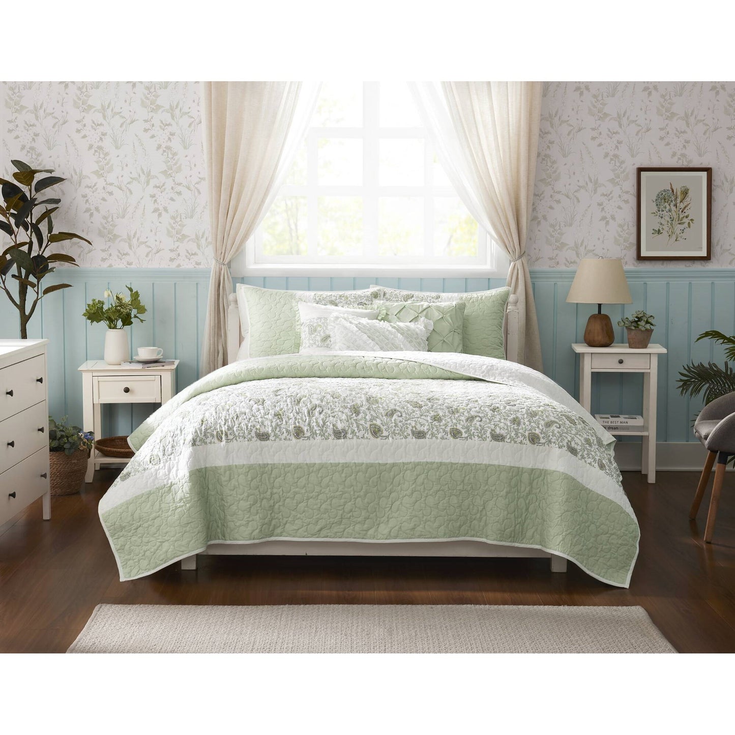 Madison Park 6 Piece Cotton Percale Quilt Set with Throw Pillows
