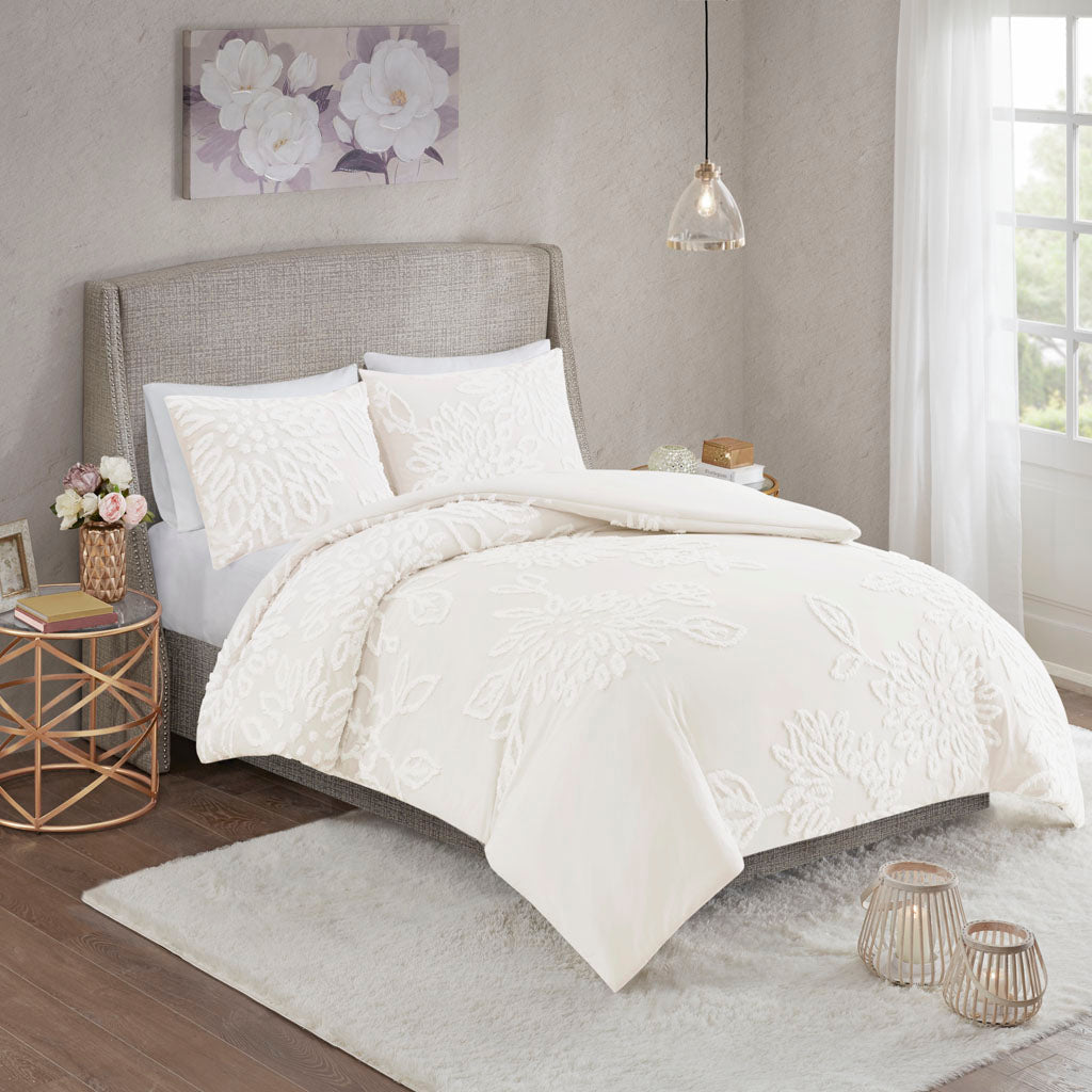 Madison Park 3 Piece Tufted Cotton Chenille Floral Duvet Cover Set
