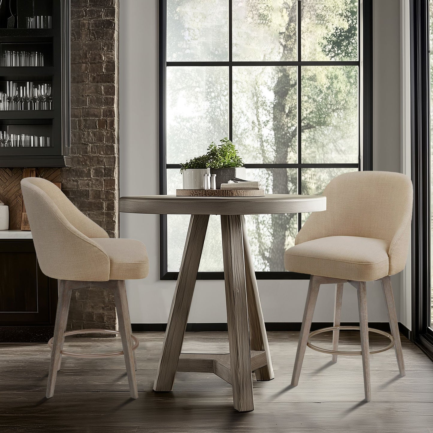 Madison Park Pearce Swivel Upholstered Counter Stool with Solid Wood Legs & Metal Footrest