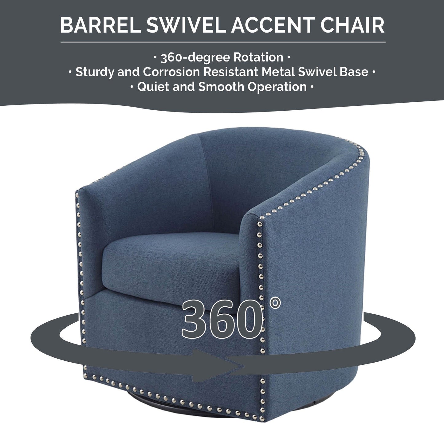 Madison Park Tyler Upholstered Swivel Barrel Chair with Nailheads