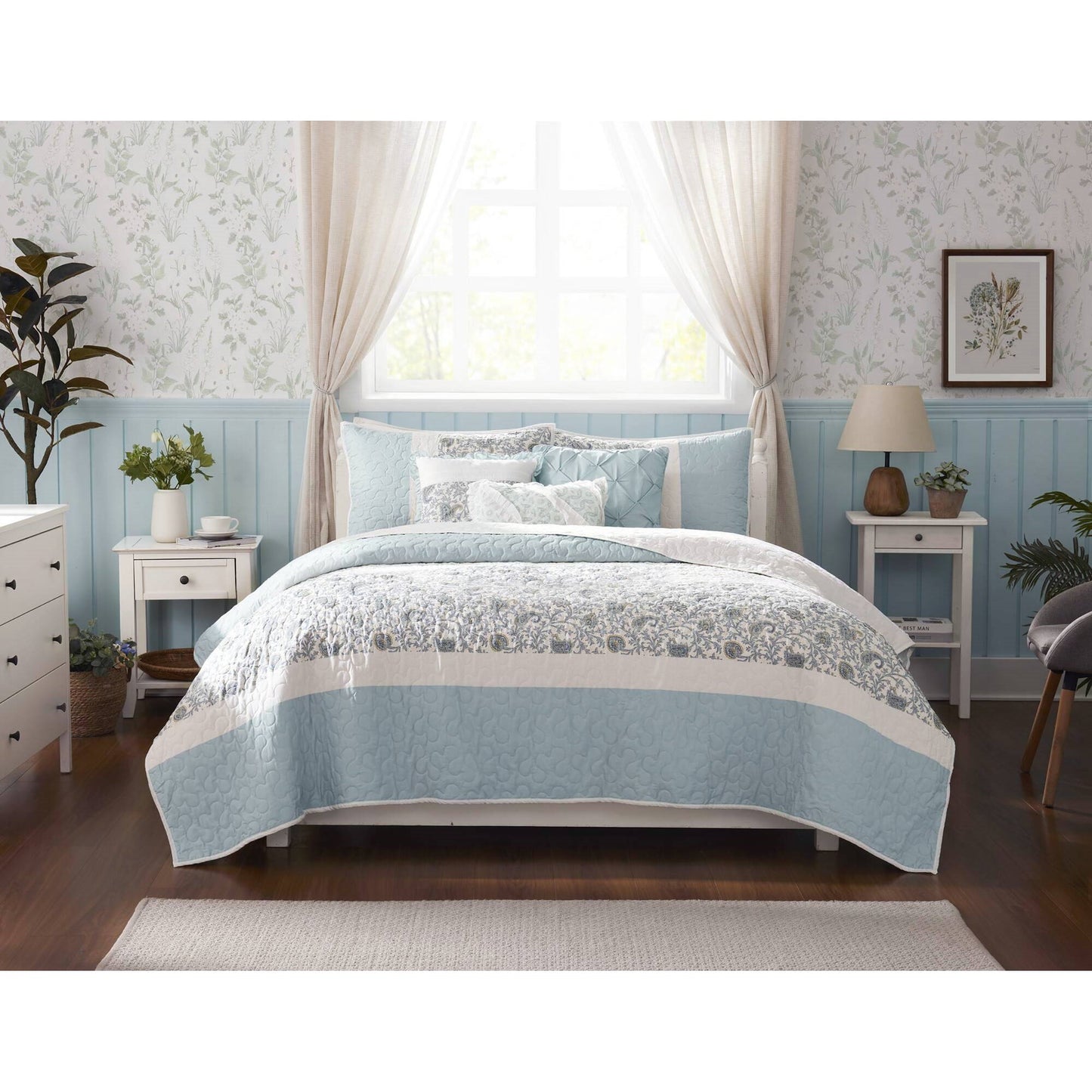 Madison Park 6 Piece Cotton Percale Quilt Set with Throw Pillows