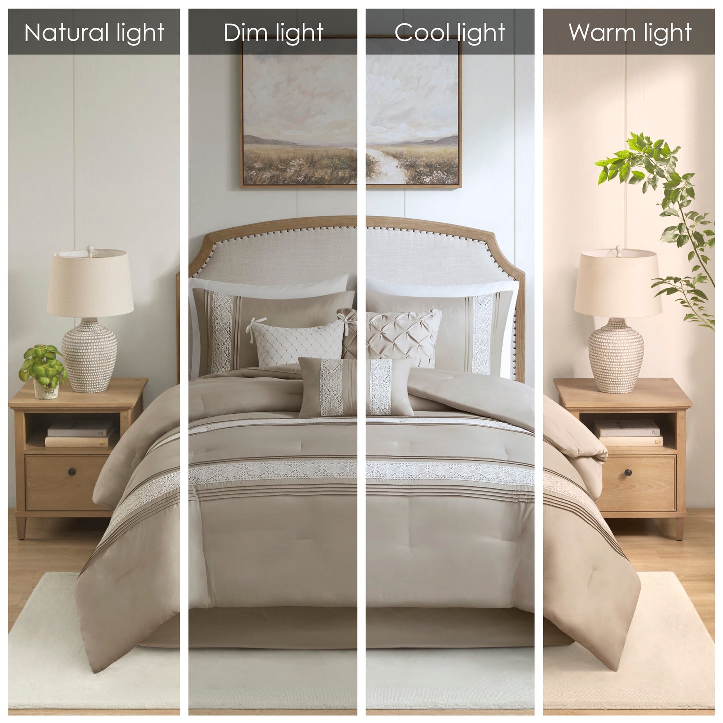 Madison Park 7 Piece Lace Trim Comforter Set with Throw Pillows