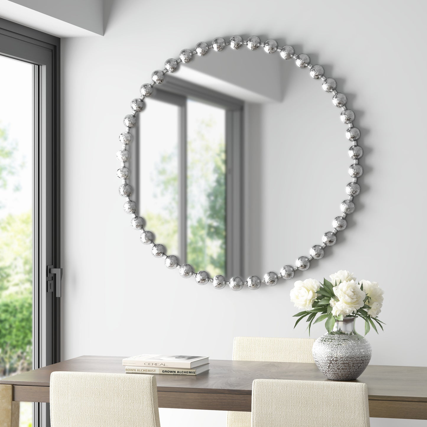 Madison Park Signature 36" Large Decorative Round Wall Mirror with Beaded Metal Frame