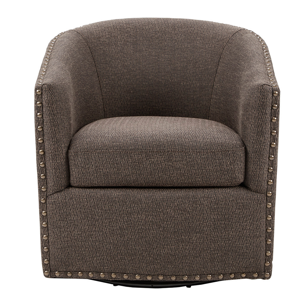 Madison Park Tyler Upholstered Swivel Barrel Chair with Nailheads