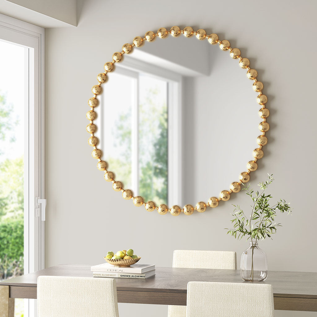 Madison Park Signature 36" Large Decorative Round Wall Mirror with Beaded Metal Frame