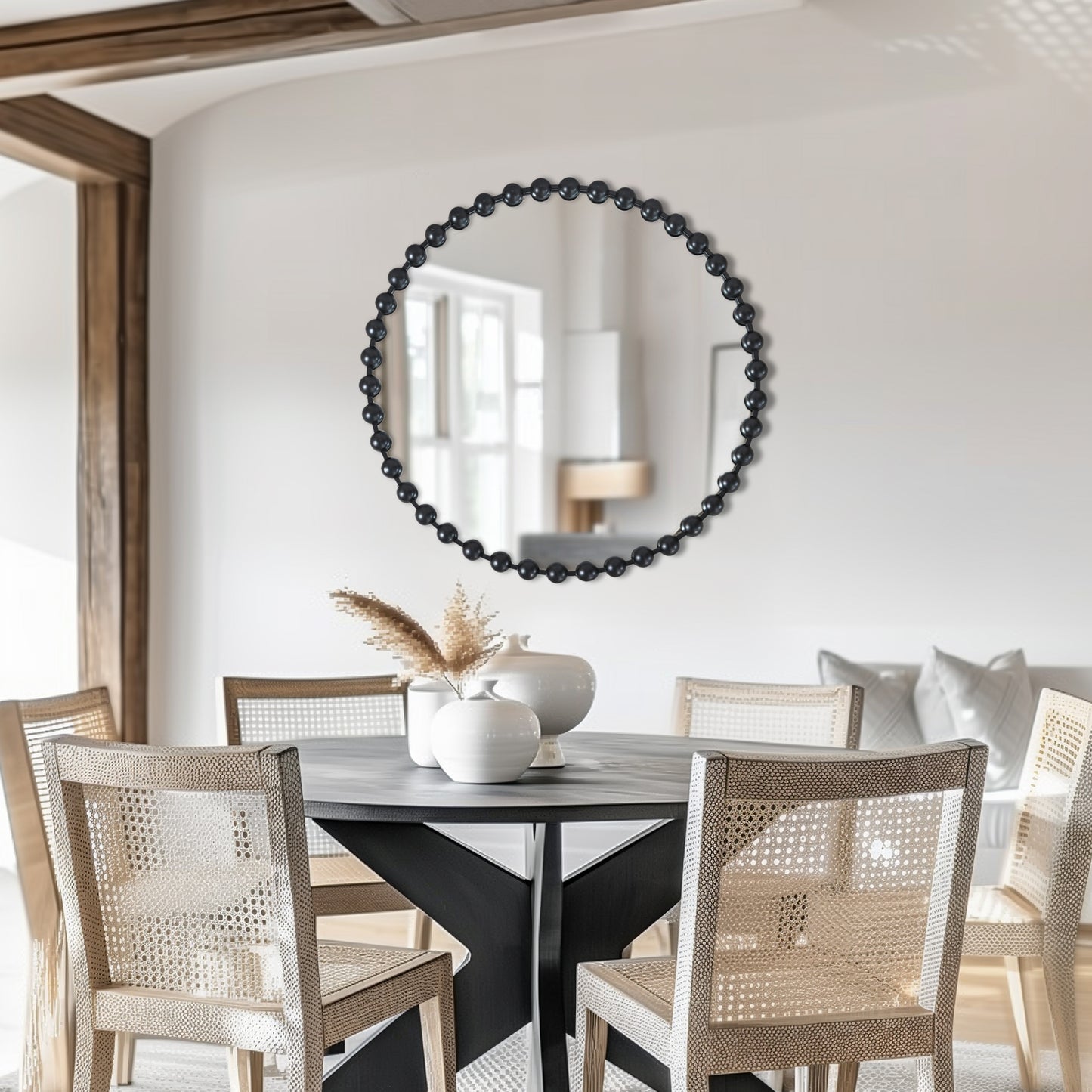 Madison Park Signature 36" Large Decorative Round Wall Mirror with Beaded Metal Frame