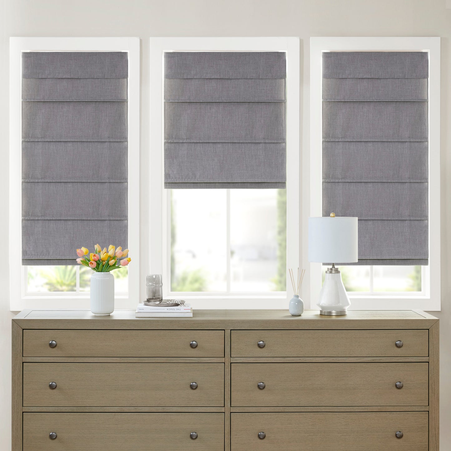 Madison Park Faux Linen Cordless Total Blackout Roman Shade