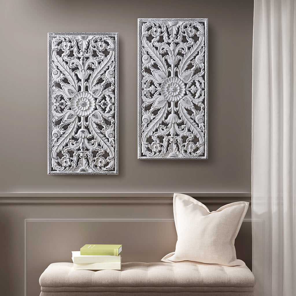 Madison Park Distressed Carved Wood 2-piece Wall Decor Set