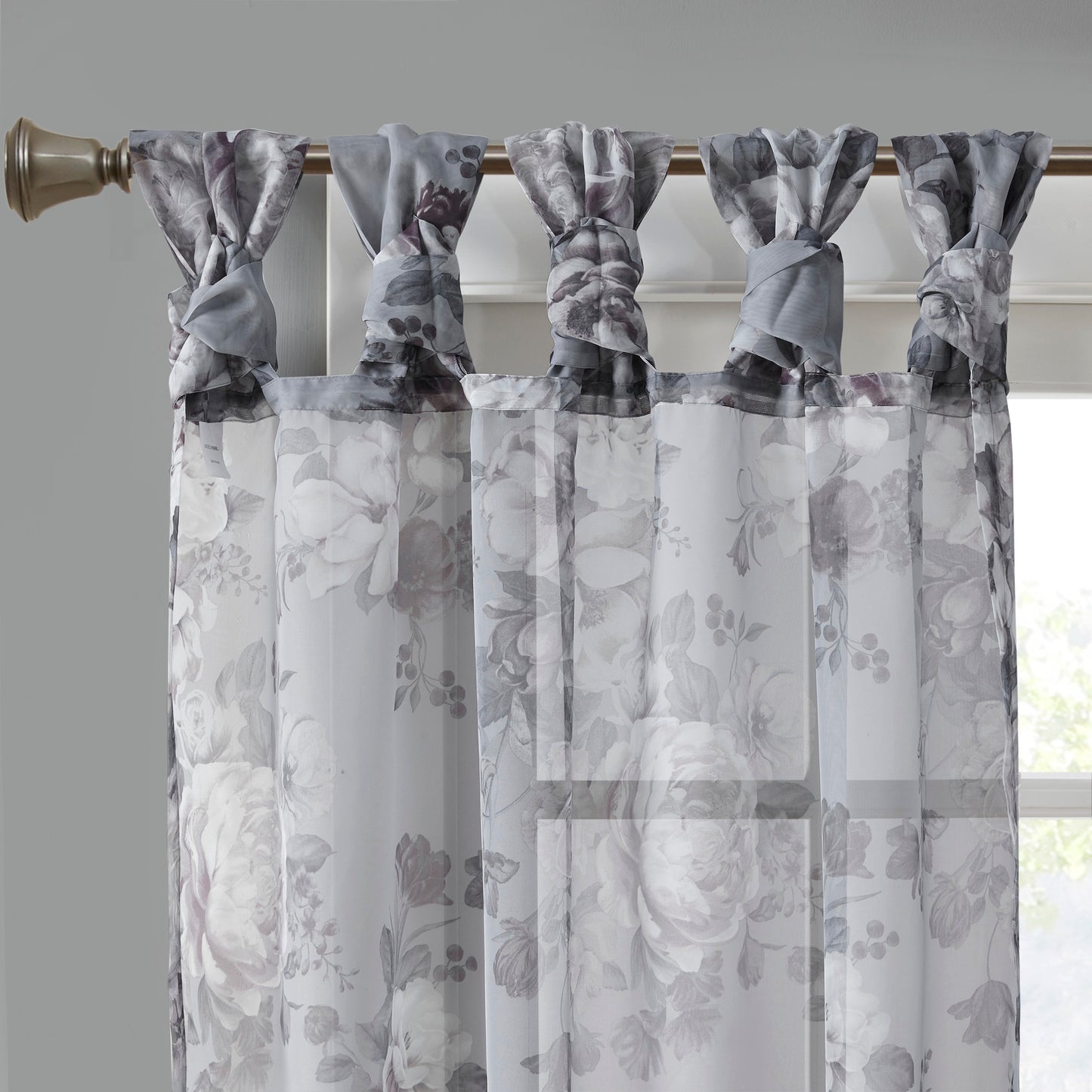 Madison Park Printed Floral Twist Tab Top Voile Sheer Curtain