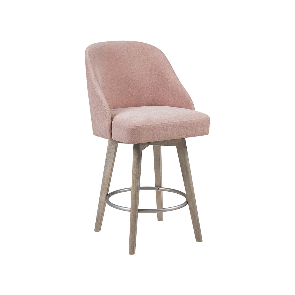 Madison Park Pearce Swivel Upholstered Counter Stool with Solid Wood Legs & Metal Footrest