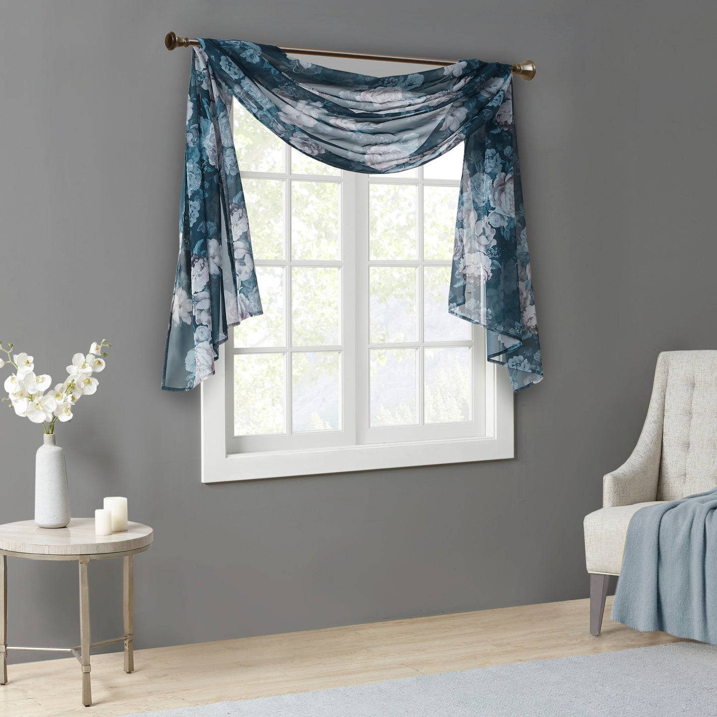 Madison Park Printed Floral Voile Sheer Scarf