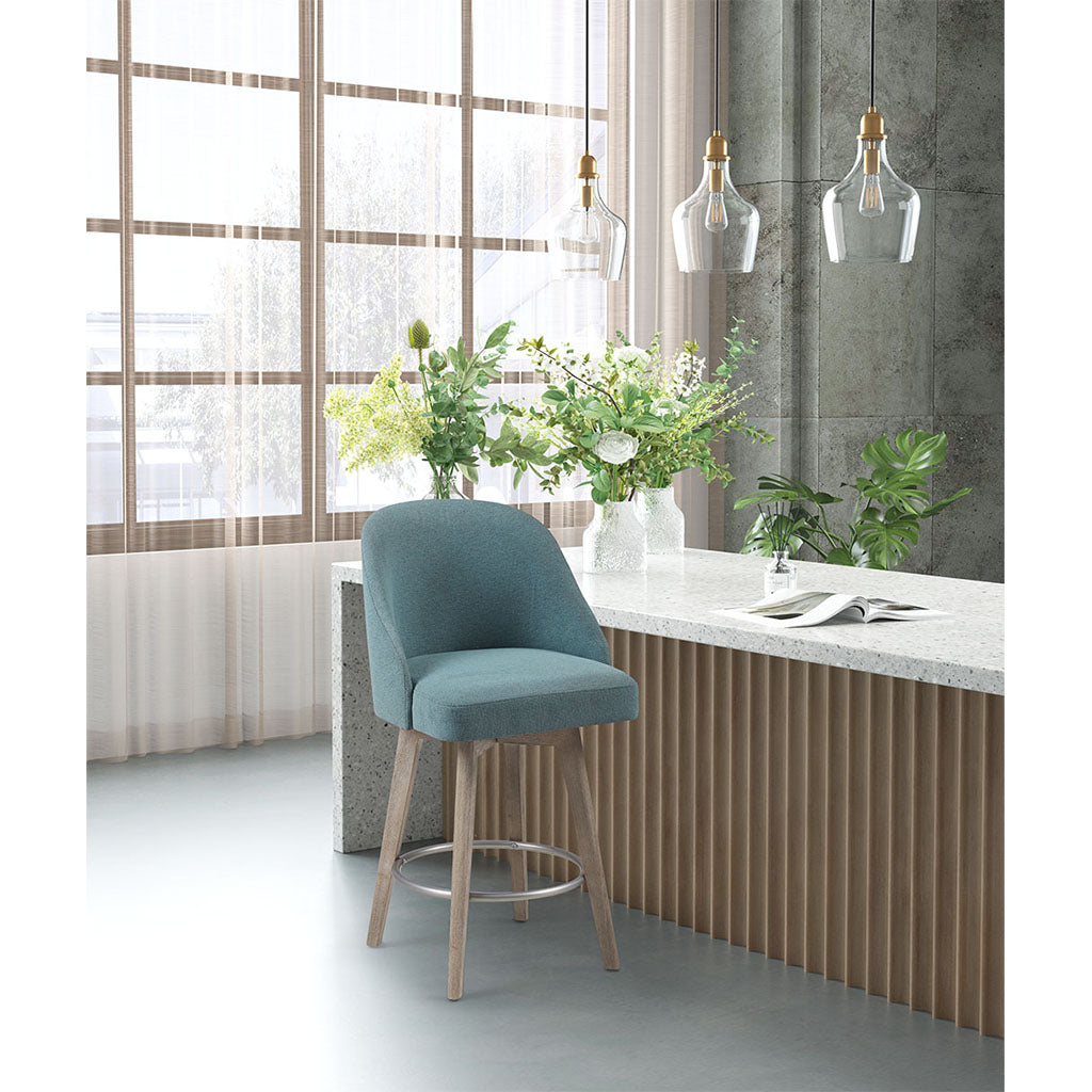 Madison Park Pearce Swivel Upholstered Counter Stool with Solid Wood Legs & Metal Footrest