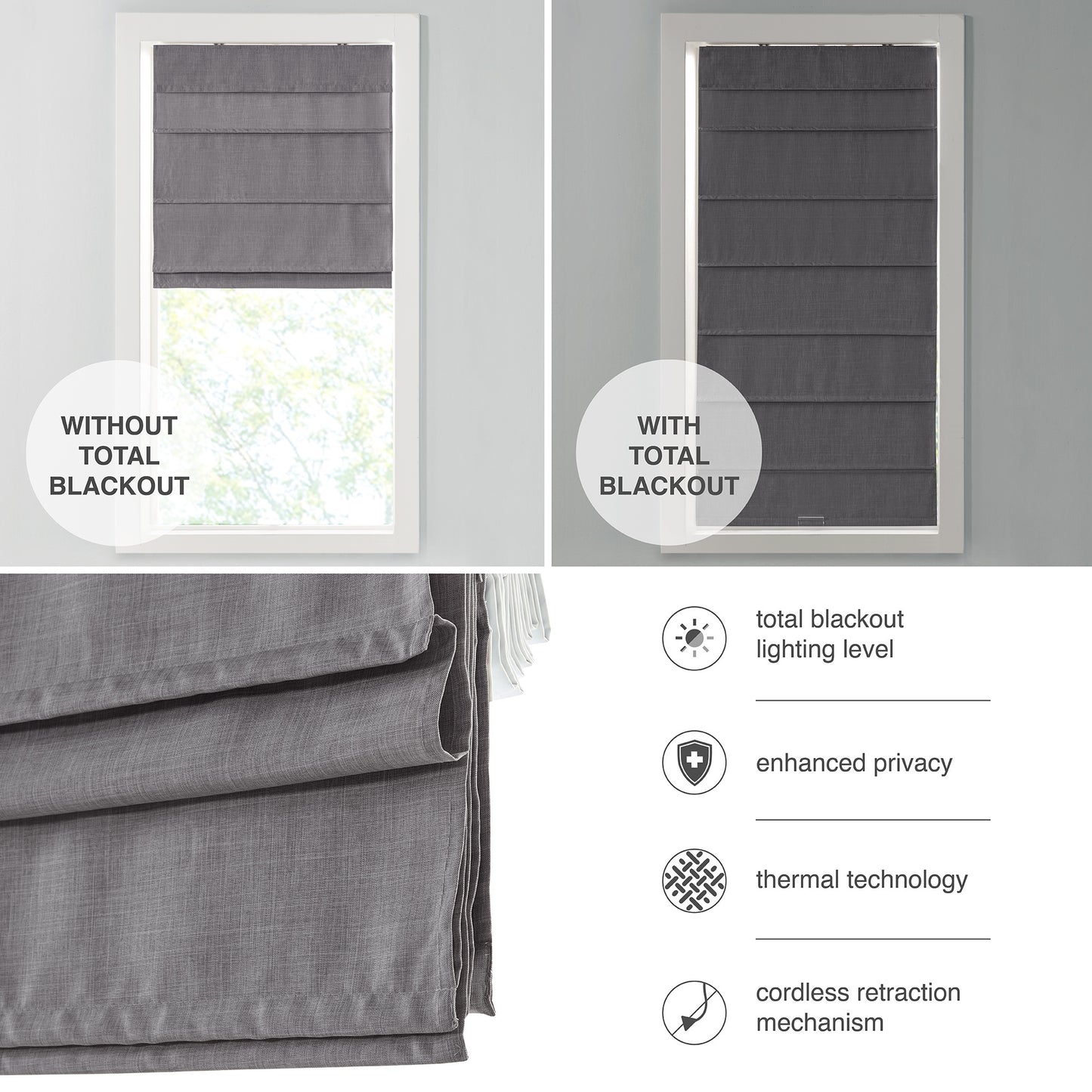 Madison Park Faux Linen Cordless Total Blackout Roman Shade