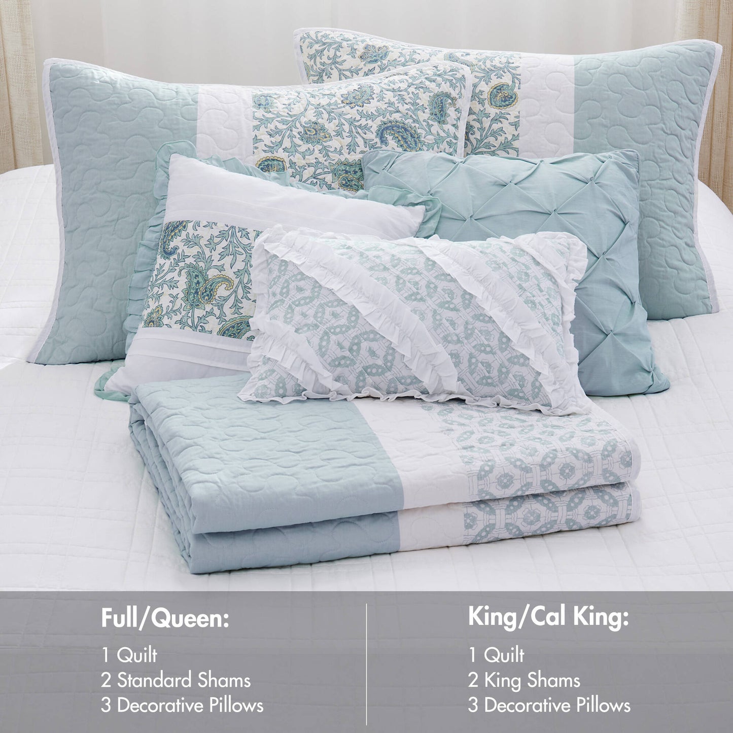 Madison Park 6 Piece Cotton Percale Quilt Set with Throw Pillows