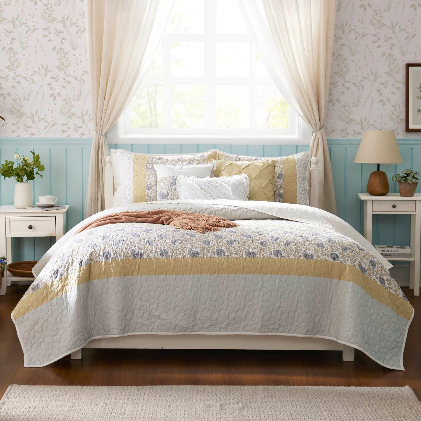 Madison Park 6 Piece Cotton Percale Quilt Set with Throw Pillows