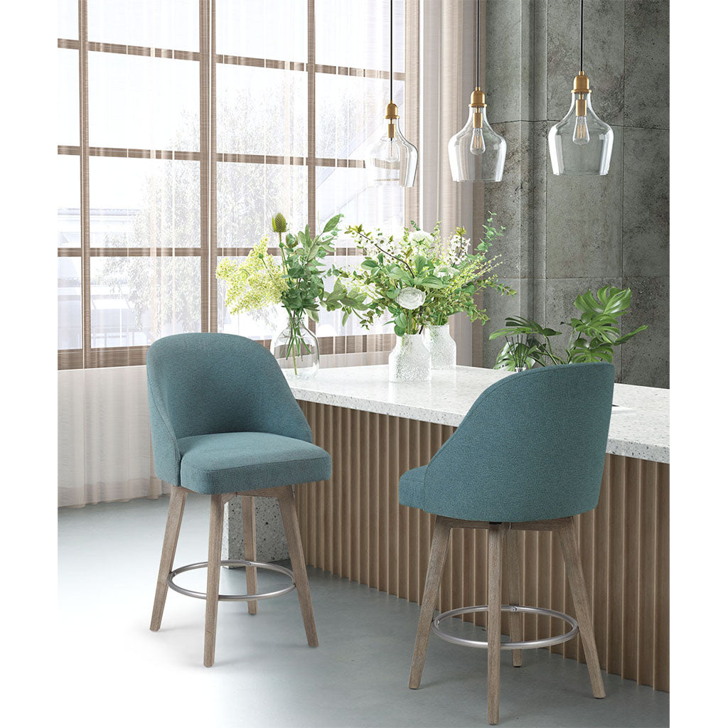 Madison Park Pearce Swivel Upholstered Counter Stool with Solid Wood Legs & Metal Footrest