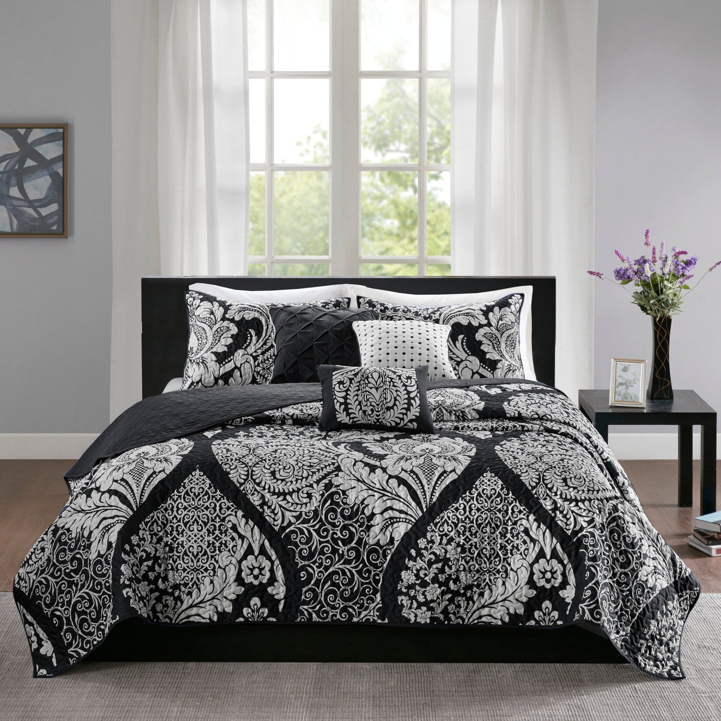 Madison Park 6 Piece Printed Cotton Quilt Set with Throw Pillows