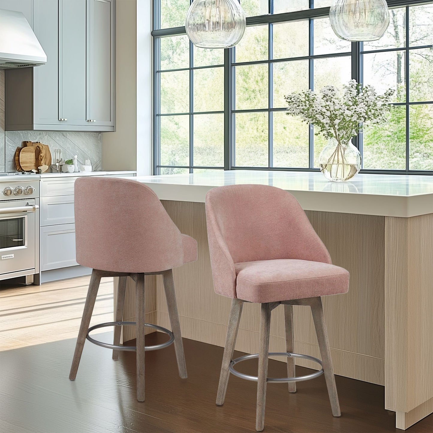 Madison Park Pearce Swivel Upholstered Counter Stool with Solid Wood Legs & Metal Footrest