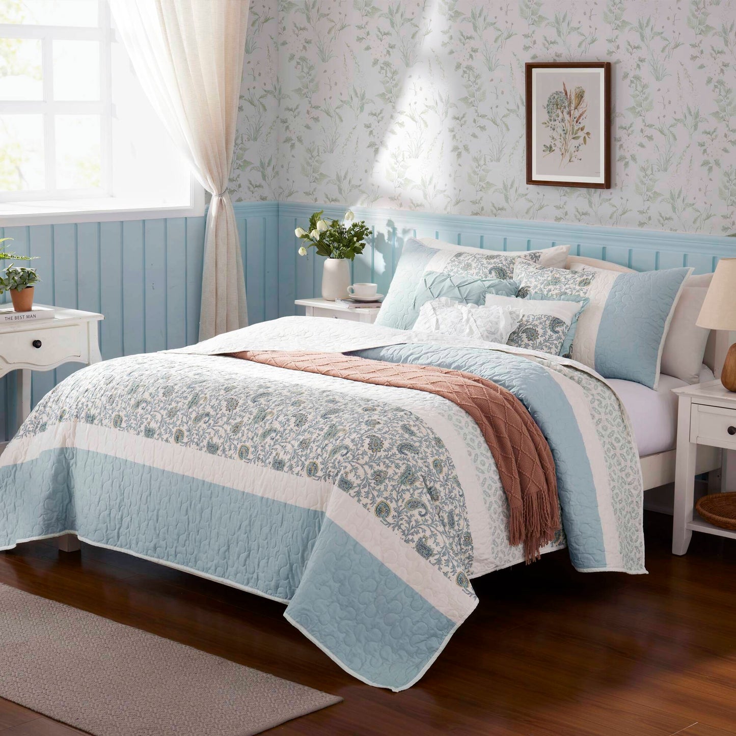Madison Park 6 Piece Cotton Percale Quilt Set with Throw Pillows