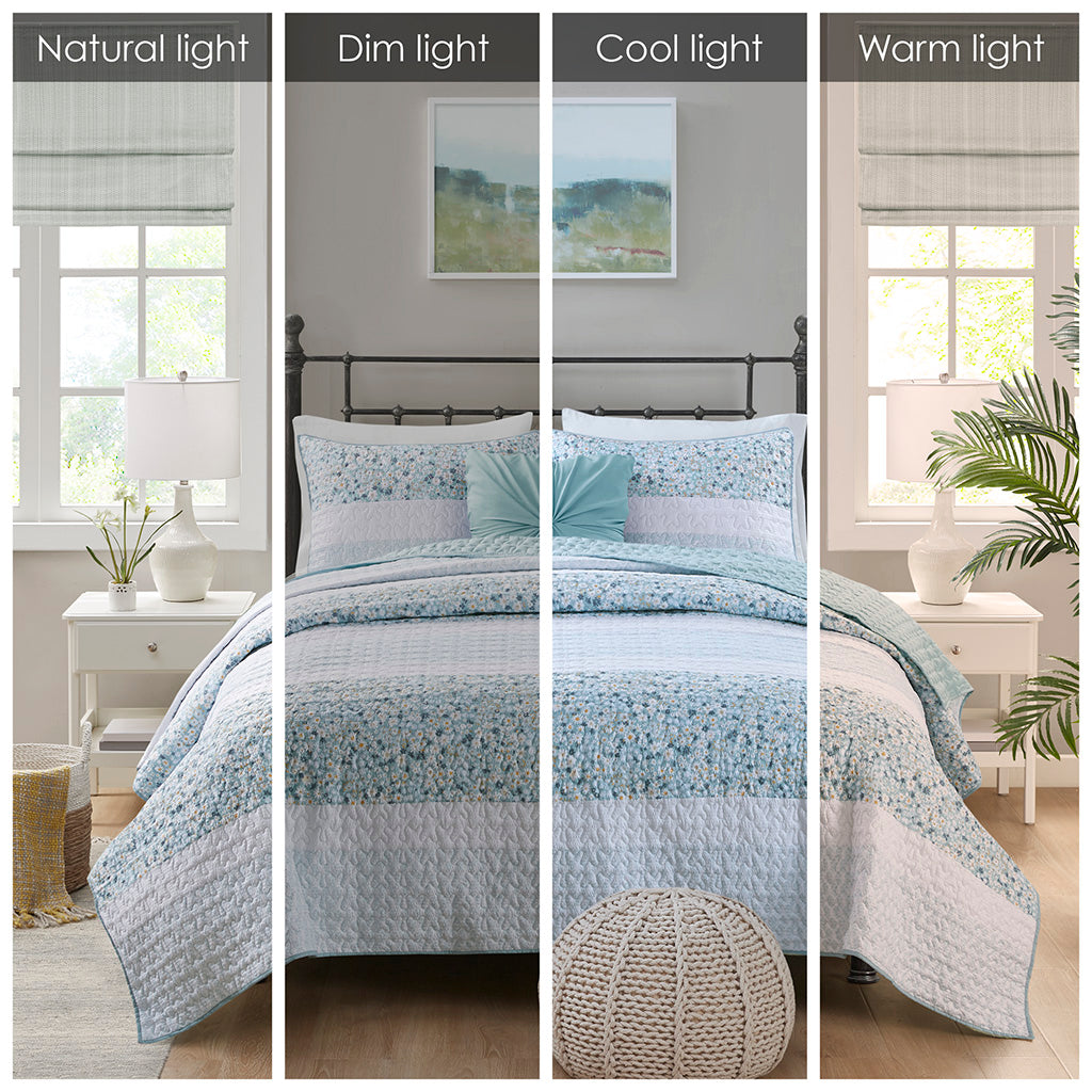 Madison Park 4 Piece Seersucker Quilt Set with Throw Pillow