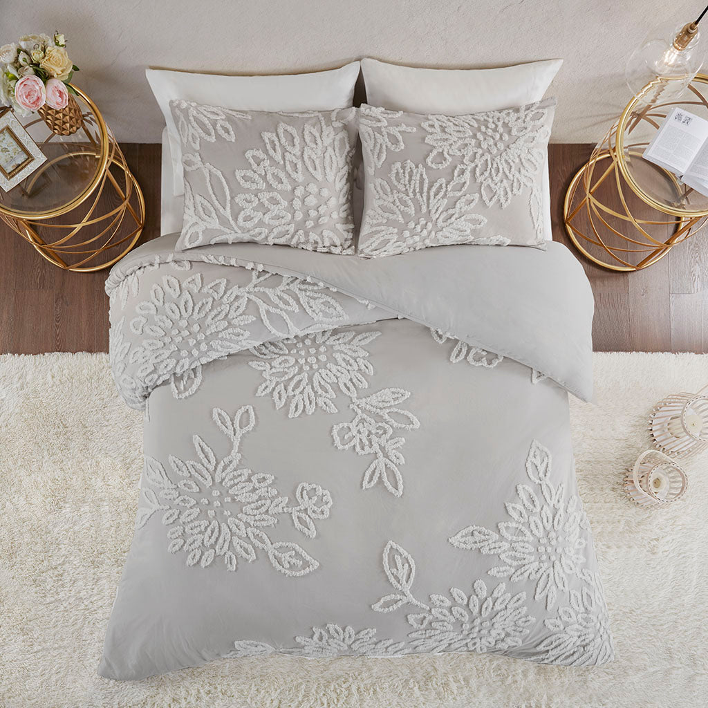 Madison Park 3 Piece Tufted Cotton Chenille Floral Duvet Cover Set