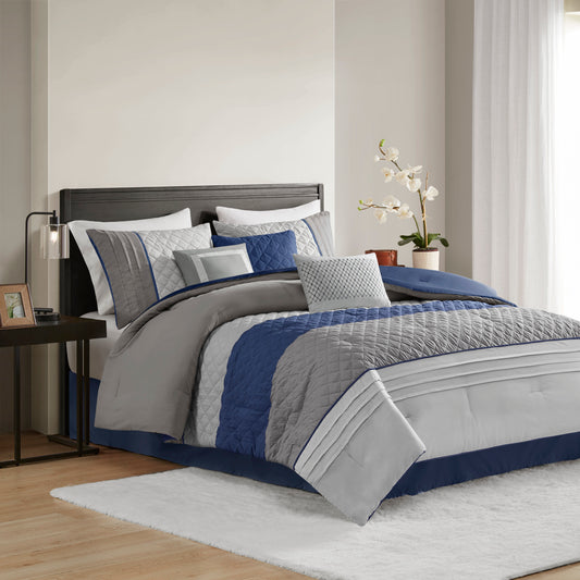 Madison Park 7 Piece Color Block Stripe Comforter Set with Throw Pillows